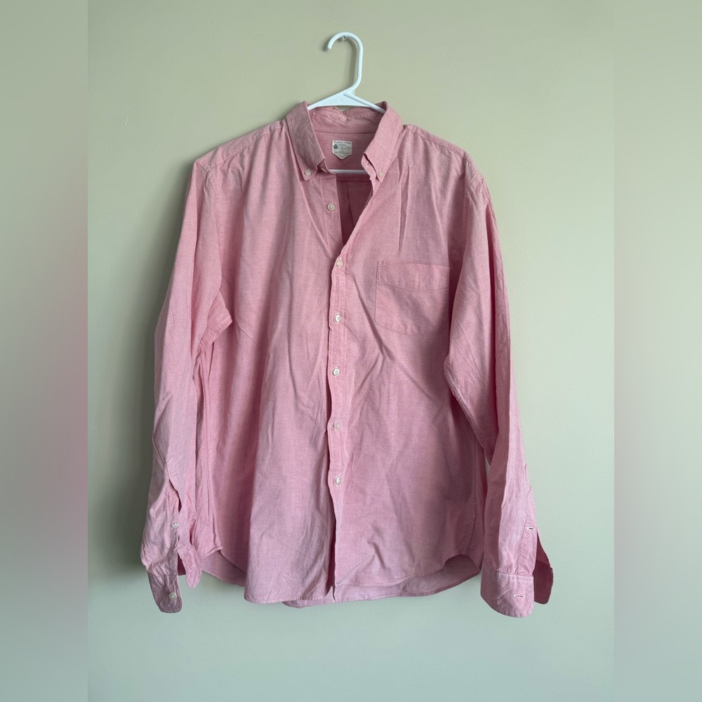 J.Crew Tailored Sunwashed Oxford Button-Up Shirt Light Red Large 100% Cotton